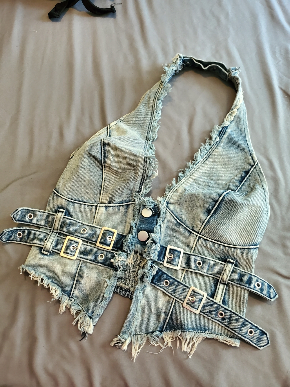 Denim Halter Crop Vest